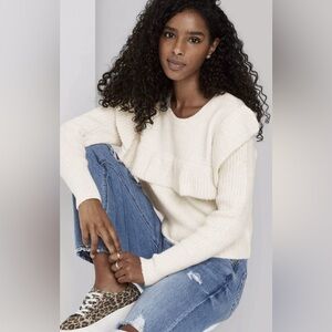 Wild Fable Soft Cream Ruffle Knit Sweater, Size Small